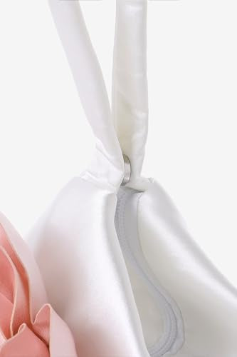 BABEYOND Women's Flower Satin Evening Bags Triangle Clutch Purses - color: White With Pink Flower