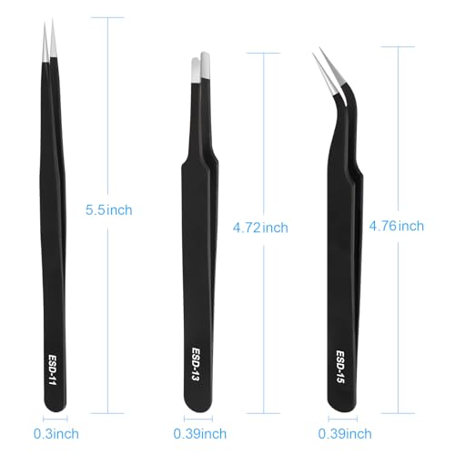 3PCS Precision Tweezers Set, Upgraded ESD high-end anti-static for Craft