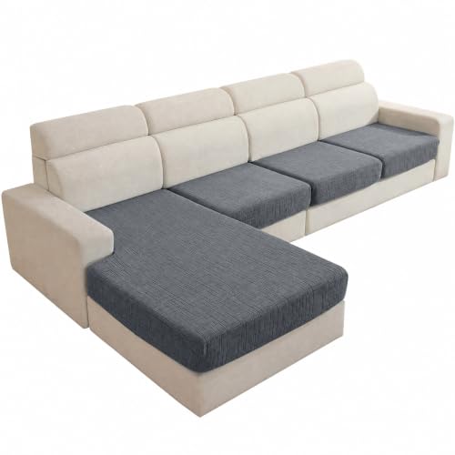 Stretch Sofa Cushion Covers (3 Seaters + 1 Chaise, Light Gray) - color: Light Gray, size: 1 Chaise + 3 Seater Cover