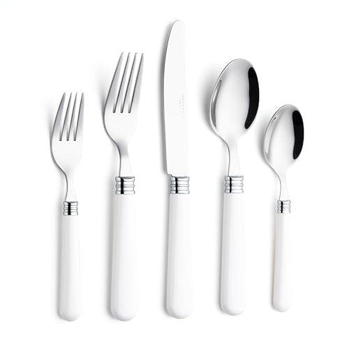 ANNOVA Silverware Set 20 Pieces Cutlery Stainless Steel Colorful Fun Handle Flatware Service for 4 - Dinner Knife, Dinner Fork, Salad fork, Dinner Spoon, Dessert Spoon (White, 20 Pieces) - color: White