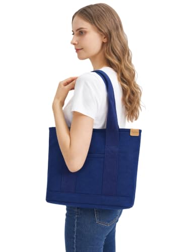 TeeYee 16oz Canvas Tote Bag Casual Multi Pocket Work Bag for Women - color: Navym, size: Medium