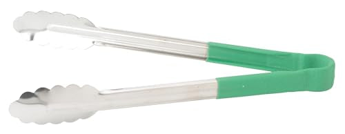 Winco 12" Green Stainless Steel Serving Tongs with Non-Slip Grip - size: 12-Inch