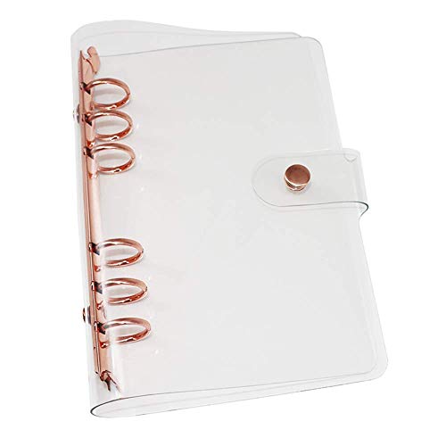 Personal A6 Transparent PVC Binder Cover Clear Soft PVC Notebook Shell 6 Rose Gold Ring Protector with Snap Button Closure Loose Leaf Folders (Personal A6, Clear Cover + Rose Gold Binder) - color: Clear Cover + Rose Gold Binder, size: Personal A6