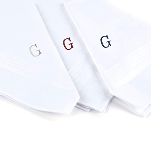 Initial Handkerchief for Men, Monogrammed Boxed 3 Piece Set,100% Cotton - color: G Initial