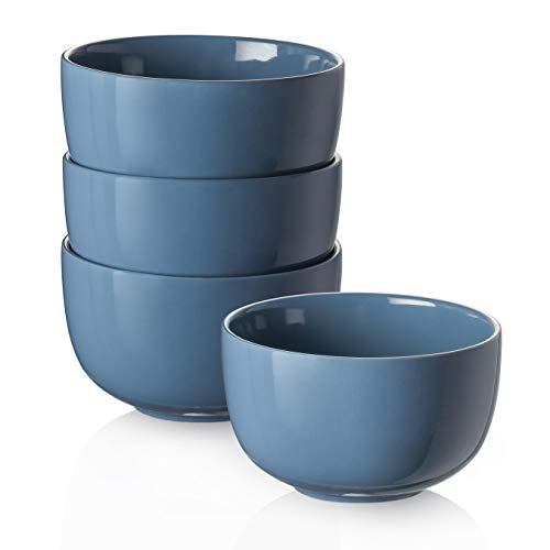 DOWAN 5.8" Deep Soup Bowls & Cereal Bowls - 30 Ounces Large Bowls Set of 4 for Kitchen - Ceramic Bowls for Cereal, Soup, Oatmeal, Salad, Ramen, Noodle, Rice - Dishwasher & Oven Safe (Airy Blue) - color: Airy Blue