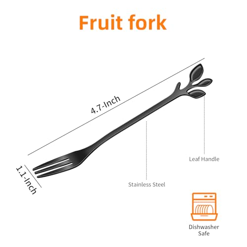 AnSaw 10-Piece Black Leaf Dessert Forks Set - 4.7" Mini Cocktail Forks - color: Black