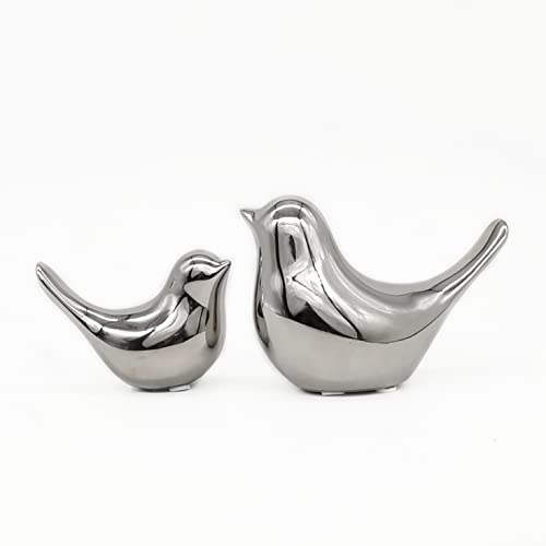 Small Animal Birds Statues Home Decor Modern Style Silver Decorative Ornaments for Living Room, Bedroom,Cabinets, Office Desktop (2 Pack) - color: Silver