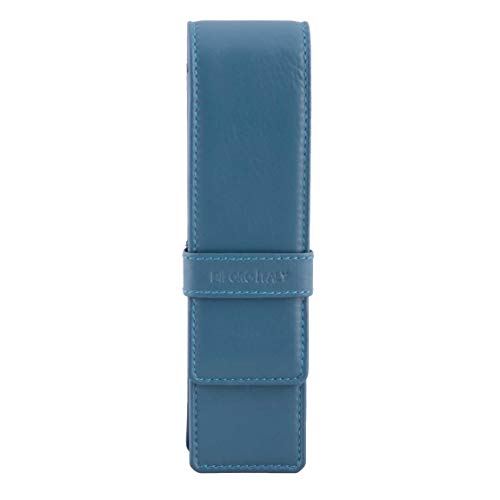 DiLoro Leather Pen Case Pouch Holder for Two Fountain Ballpoint Rollerball Pens or Pencils (Sololio Blue) - color: Sololio Blue