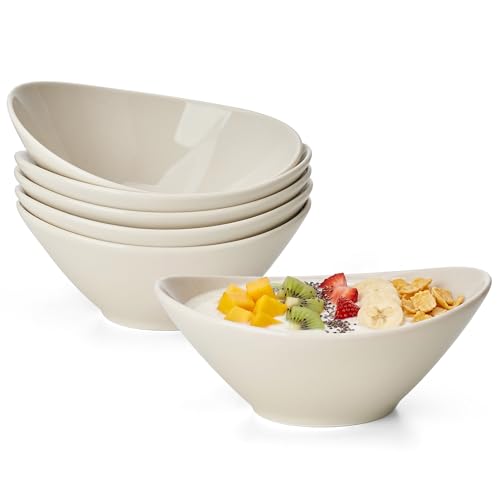 Teocera 6 Inch Ceramic Breakfast Bowls Set of 6, 10 Ounce Small Yogurt Bowls for Salad, Soup, Dessert, Microwave & Dishwasher Safe - Cream - color: Cream, size: 10 Ounce
