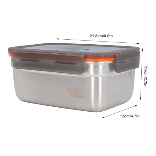 304 Stainless Steel Food Storage Container with Lid, Leak Proof Airtight Lunch Box, Reusable Lunch Box Containers Food Storage Box for Kitchen Freezer (1900ML) - color: 1900ML