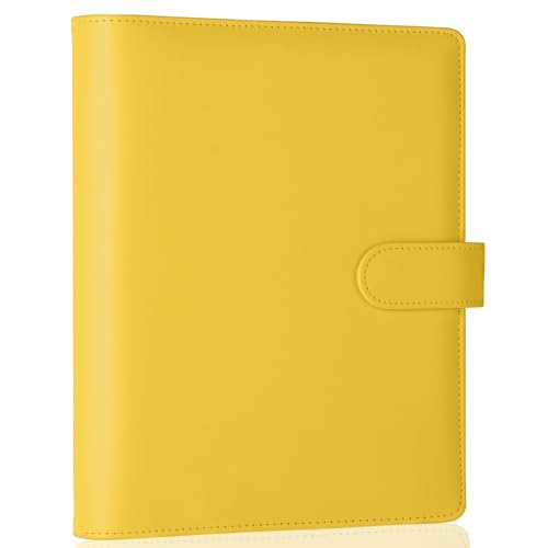 Antner A5 Binder 6 Ring Refillable Notebook Planner Cover, PU Leather Aesthetic Small Binder Loose Leaf Photocard Holder Budget Planner for Cash Organizer with Magnetic Buckle, Lemon Yellow - color: Lemon Yellow