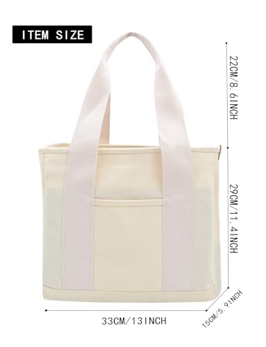 TeeYee 16oz Canvas Tote Bag Casual Multi Pocket Work Bag for Women - color: Beigem, size: Medium