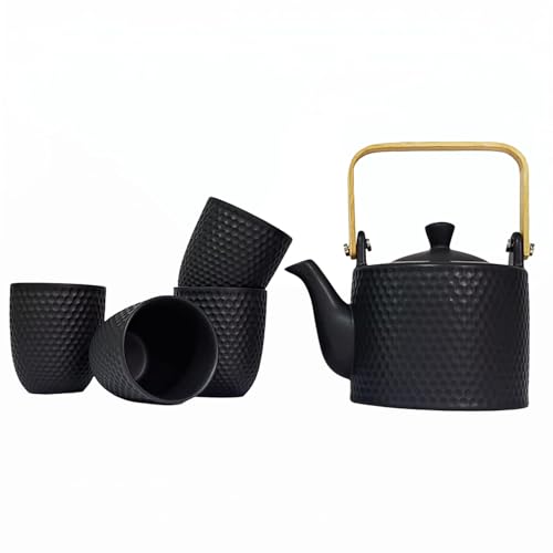 Japanese Tea Set with Teapot and Tea Cup Set for 4 (Black) - color: Black