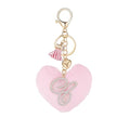Initial Letter Heart Pom Pom Keychain for Women Pink Soft Fluffy Ball Key Ring for Purse Backpack Handbag - color: C