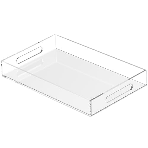 Acrylic Tray 15x10 with Cut Handles - Spill Proof Decorative Tray is an Ideal Countertop Organizer for Living Rooms, Ottoman Coffee Tables, Offices, Kitchens & Serving Guests - color: Transparent, size: 15" x 10" x 2"