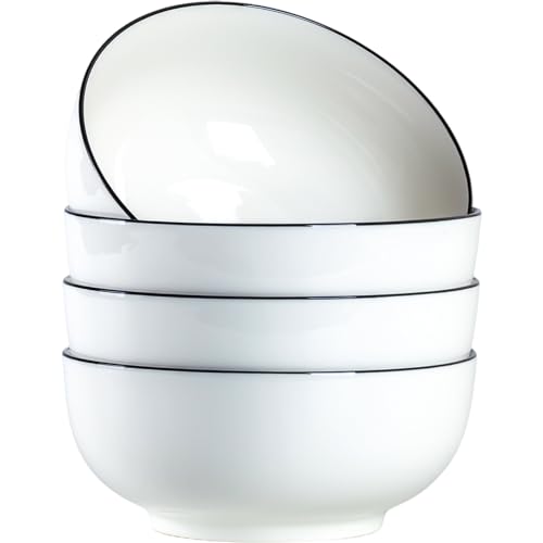 40 oz Large Soup Bowl, Pho Bowls, 7-Inch Rimmed Off-White Porcelain Bowls Set of 4 - size: 7 Inches Diameter, 40 Fluid Ounces Capacity
