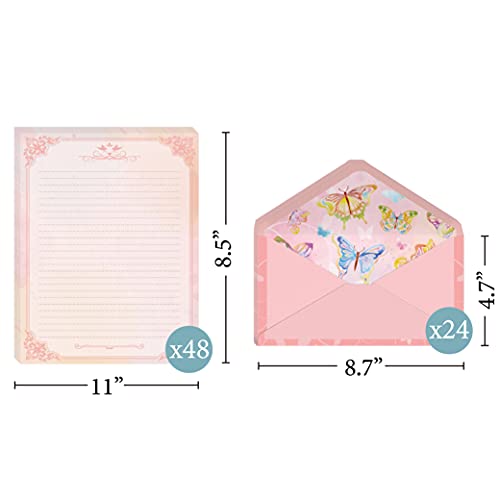 ANZON MORIES 72 Pcs Pink Butterfly Stationary and Envelope Set, 8.5"x11"