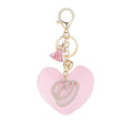 Initial Letter Heart Pom Pom Keychain for Women Pink Soft Fluffy Ball Key Ring for Purse Backpack Handbag - color: O