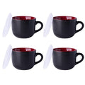 GBHOME Ceramic Soup Mugs with Lid, 24 oz Soup Cups with Hanlde for Coffee,Cereal,Salad,Noodles,Tea, Microwave &Dishwasher Safe, Set of 4, Red inside with Vented lid - color: Red