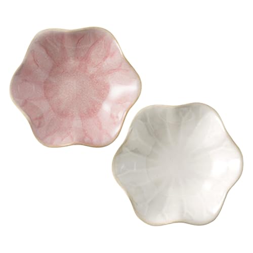 2Pcs Ceramic Jewelry Dish - Lotus Leaf Shape, for Ring Holder Necklace Small Key, Suitable for Mother Friend Sister, Gifts for Women, Cute Plate Trinket Tray, Home Decor (Pink & White) - color: Pink & White