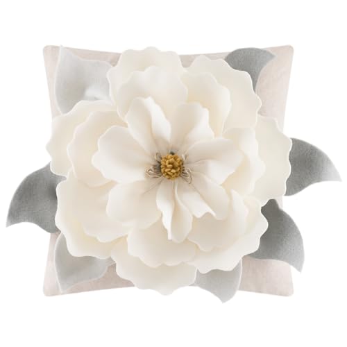 JWH Flower Throw Pillow Cover, Ivory White, 18x18 Inch - color: Creamy White