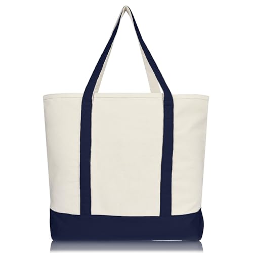 22" Heavy Duty Cotton Canvas Tote Bag (Zippered) - color: Navy Blue