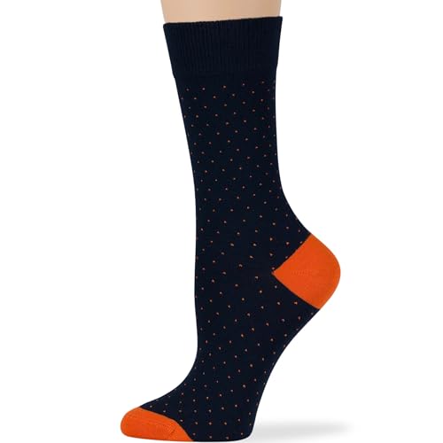 7BIGSTARS Women Cotton Crew Socks, Patterned 4 Pack, M 5-9 - L 8-12 - color: 06 - Blue, Dark Navy, Orange, Grey (A51), size: 5-9