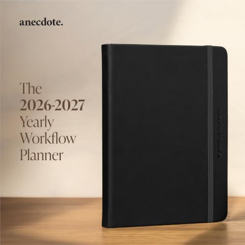 Anecdote Planner w/ 2026-2027 Calendar Yearly Planner Vegan Leather Cover - color: Black