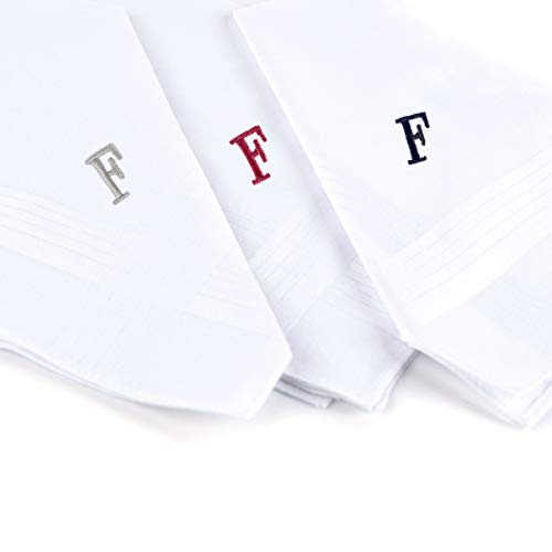 Initial Handkerchief for Men, Monogrammed Boxed 3 Piece Set,100% Cotton - color: F Initial