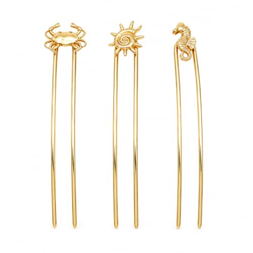 3PCS Ocean U Shaped Hair Pins for Women, Gold Shell Starfish Conch Bun Pins, Coastal Beach Hair Accessories, French Twist Hair Forks for Thick Thin Hair Summer Vacation (Copper) - color: Copper