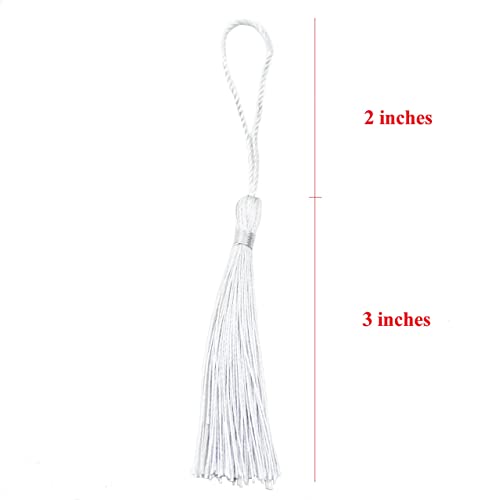 100Pcs 5 Inch Silky Bookmark Tassels for Jewelry, Souvenir(Silver) - color: Silver