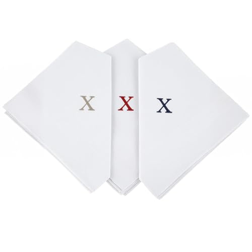 Initial Handkerchief for Men, Monogrammed Boxed 3 Piece Set,100% Cotton - color: X Initial