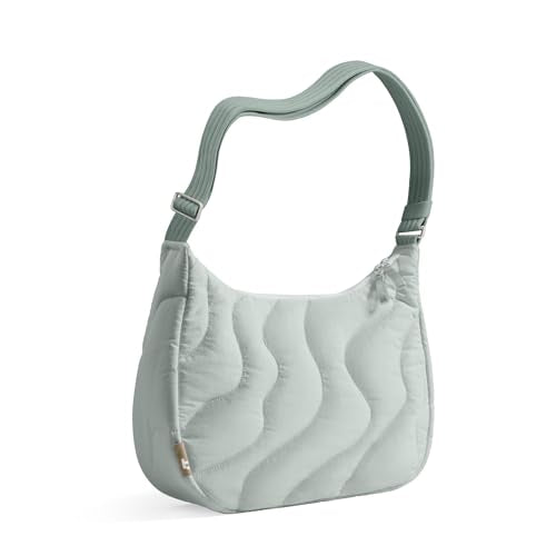 tomtoc Puffer Sling Crossbody Bag for Women Trendy, Nylon Quilted Crescent Shoulder Bag Purses, Puffy Travel Hobo Handbag - color: Light Blue-m