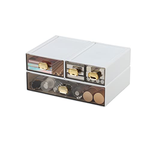 Desktop Storage Drawers, Stackable Countertop Organizer with Drawers - color: 4 Mixed Drawers, White