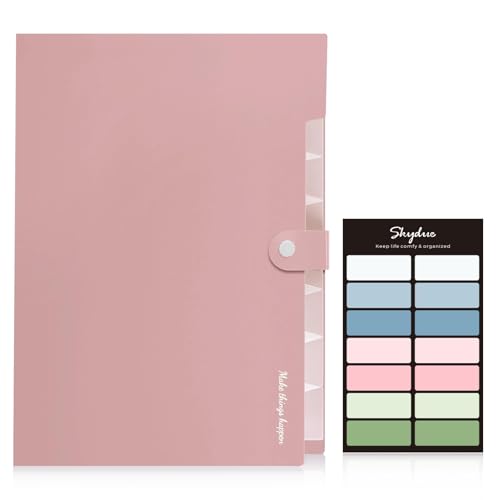 SKYDUE 8 Pockets Expanding File Folders, Accordion Folders, Portable Paper Bill Receipt Organizer, Letter Size, Home College School Office Supplies, Pink - color: Pink