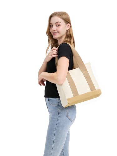 TeeYee 16oz Canvas Tote Bag Casual Multi Pocket Work Bag for Women - color: 134khakim, size: Medium
