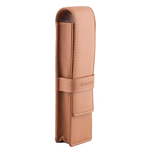 DiLoro Leather Pen Case Pouch Holder for Two Fountain Ballpoint Rollerball Pens or Pencils (Tan) - color: Tan