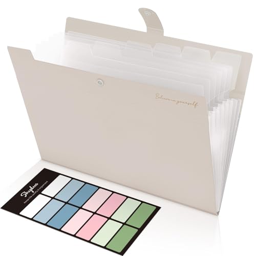 SKYDUE Expanding File Organizer with 8 Pockets, Accordion File Folders with Labels, Portable Document Paper Bill Receipt Organizer, Home College School Office Supplies, Letter Size,Milk Tea Brow - color: Milkteabrown