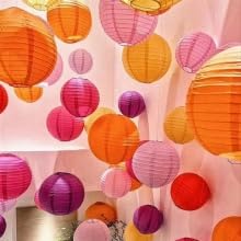 Pink Orange Paper Lanterns Decorative 15pcs Party Hanging Decorations for Bachelorette Wedding Birthday Baby Shower Graduation Anniversary Themed Room Decor - color: Peach,orange Red,pink,hot Pink,ivory White