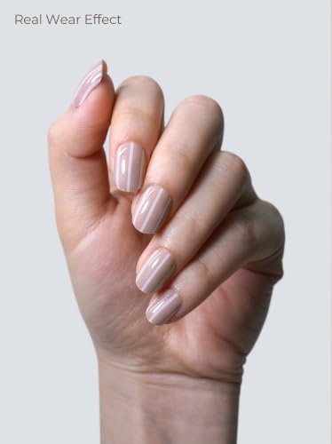 Real Gel Nail Strips (No UV Light Needed) - 44Pcs Salon Quality Nail Stickers - Long Lasting Polish Wraps for Women, Easy Apply & Remove (Natural Nude Stripe) - color: Natural Nude Stripe