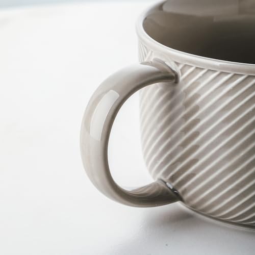 Ceramic Soup Bowl with Handle, 38 oz Microwave Safe, Grey - color: Gray