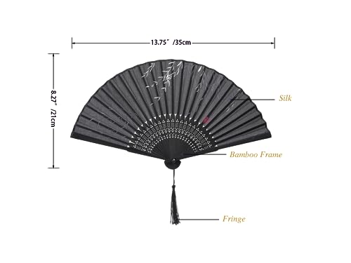QIRMIZI 5 Pieces Handheld Fans - Elegant Silk Folding Fans with Bamboo Frames,Hollowed Fringe Foldable Fan, Handheld Fan Foldable for Wedding, Party, Gifts, Wall Decoration,02