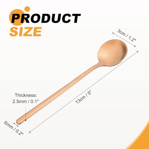 HARFINGTON 6pcs Tea Stirring Spoons 5"(13cm) 304 Stainless Steel Round Soup Spoon with Long Handles for Espresso Sugar Dessert Cereal Ice Cream Cocktail Coffee Bar Accessories, Rose Gold - color: Rose Gold, size: 5"