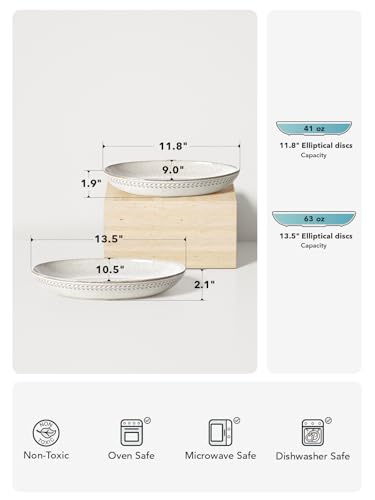LE TAUCI Ceramic Serving Bowls Set of 2, Large Oval Serving Dishes for Entertaining, 11.8 & 13.5 Inch Salad Bowl for Kitchen Counter, Fruit Bowl, Pasta Bowls, Microwave and Dishwasher Safe - Birch - color: Birch, size: S+M