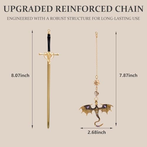 Fourth Wing Dragon Sword Tassels Bookmark Book Mark for Reading Women Gifts - color: Gold Brown