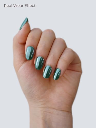 Real Gel Nail Strips (No UV Light Needed) - 44Pcs Salon Quality Nail Stickers - Long Lasting Polish Wraps for Women, Easy Apply & Remove (Chrome Needle) - color: Chrome Needle Green