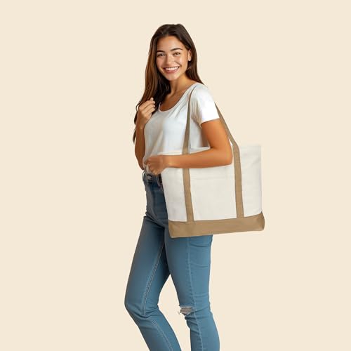 22" Heavy Duty Cotton Canvas Tote Bag (Zippered) - color: Brown