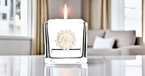 THE QUEENS' JEWELS Round Pearl Jeweled 4x4 Candle Holder Vase - Unique Gift for Women, Birthday, Cute, Fun, Cocktail, Queen, Not Painted, Decorated, Bling, Bedazzled, Rhinestone - color: Round Pearl