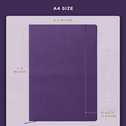 BEECHMORE BOOKS Large Lined Journal Notebook, 8.5" x 11.5" (A4) Hardcover Vegan Leather Executive Diary for Work, Thick 120gsm Paper, Lay-Flat Binding, Gift Box - color: Royal Plum, size: A4 - 8.5" x 11.5" Large