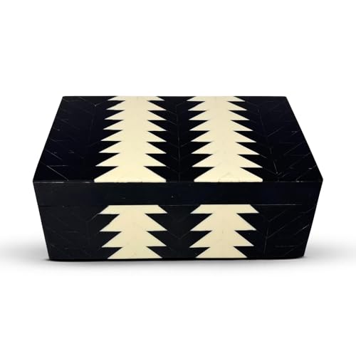 Perilla Home ﻿Home Decor Decorative Storage Wooden Box Small Wooden Organizer Tool Stash Card Craft Trinket Memory Keepsake Jewelry Box for Men and Women, Makalu, Gifts For All, Black & Off White - color: Black and off white Thin line